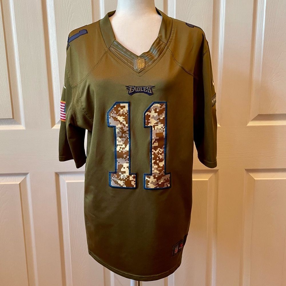 Olive Green Eagles Jersey with Embroidered Camo Number 11 Wentz Size Large - Picture 2 of 11
